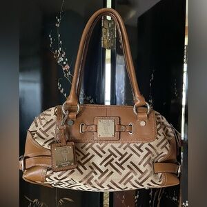 Tignanello Monogram Print Canvas/Leather Shoulder Bag Purse w/attached keychain.